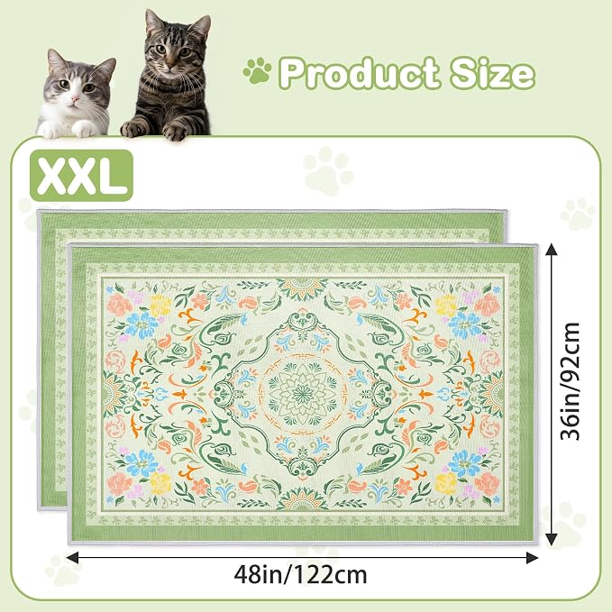 2 Pack Washable Cat Litter Mat 48"x36" Waterproof Trapping Pad | Kitty Litter Box Mat Featuring A Non-Slip Base And Decorative Design To Trap Scatter For Home Floor Protection