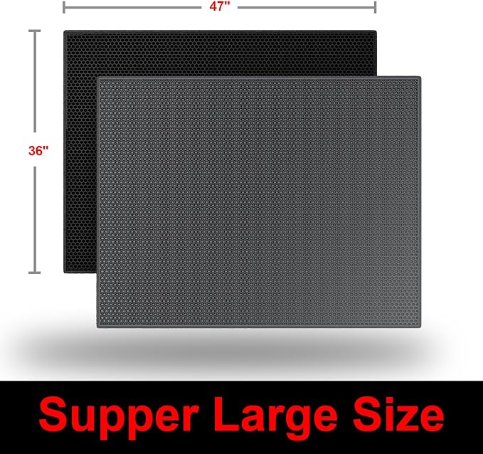 Waretary Cat Litter Mat, 47"x 36", Waterproof, Scatter Control, Grey | Double Layer, Urine-Proof, Non-Slip, Durable, Easy to Clean, Paw-Friendly, Safe & Odorless, Fits Large Litter Boxes