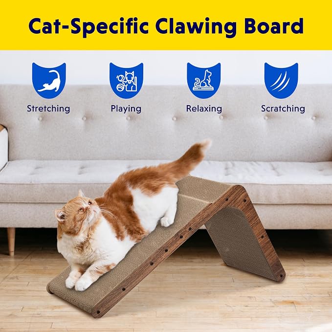Fluffydream Cat Scratcher with Cat Toys Ball Track, Build-in Ball, L-Shaped Scratcher, Cardboard Lounge Bed, Stable and Durable, Furniture Protector, Reversible