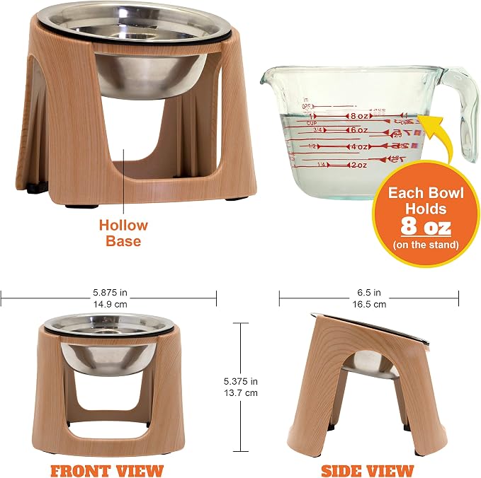 SportPet Food Bowls_Raised Stainless Steel Bowl_Gravity Feeder and Waterer,Brown