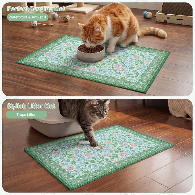 Glittme Cat Litter Mat, 24"x15" Non-Slip Washable Trapping Mat for Cats | Litter Trapping Mat With Thick PVC Coil To Catch Scatter, Soft On Paws And Waterproof Bottom To Protect Floors