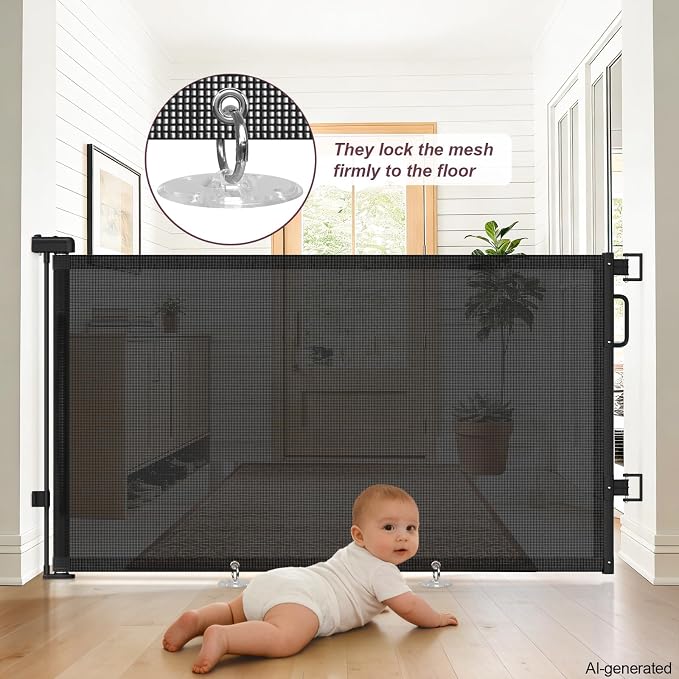 2Pack Retractable Baby Gates for Stairs, 58" Extra Wide Mesh Dog Gate for Doorways, Child Gate for Toddler Pet, Indoor and Outdoor Use, Easy Install, 34" Height, Black