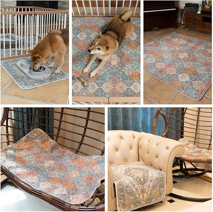 nunubaby 4PACK Washable Pee Pads for Dogs, Stylish, Non-Slip and Leak-Proof Pee Pads. Reusable Potty Pads for Dogs for Crates and Floors.(Green/Multi,24" x36" )