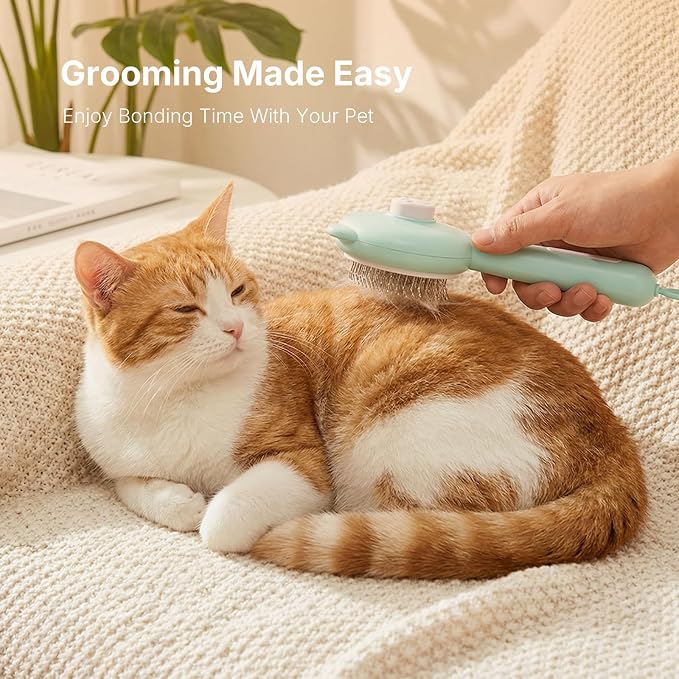 Cat Deshedding Brush, Self Cleaning Slicker Brush for Cats Dogs, Pet Grooming Tool for Shedding Hair Removal, Undercoat & Long Short Hair (Green)