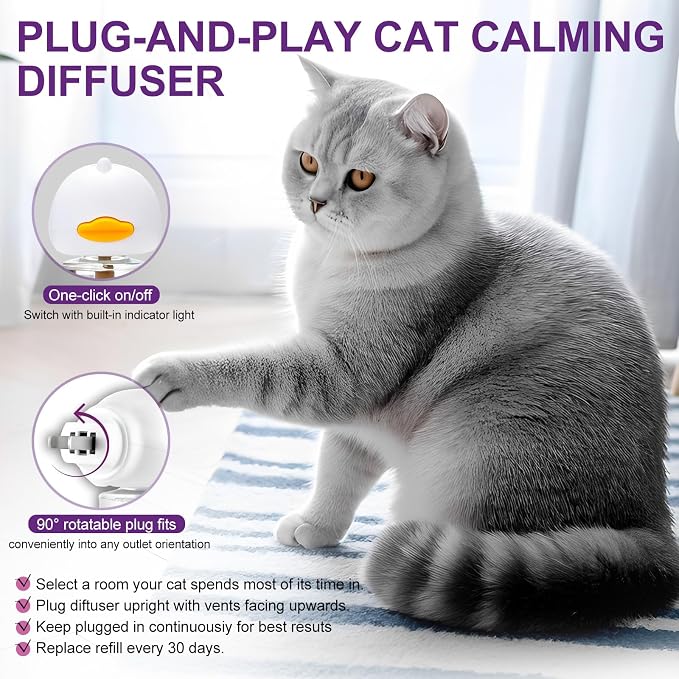 Calming Pheromone Diffuser for Cats Relieves Anxiety and Stress Calming 1 Diffuser for Cats 3 Refills, Reduces Fighting and Scratching Calming Relaxation (1)