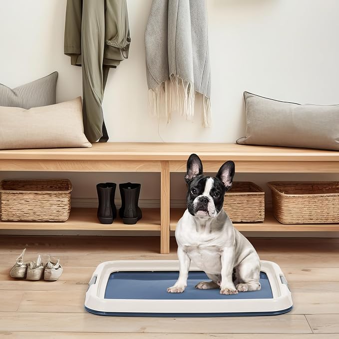IRIS USA Pee Pad Holder for Dogs and Puppies, Potty Training Tray with Secured Latches, Non-Skid Feet, Leak Protection, Easy Clean Surface, Fits 17"x 23" Puppy Pads Size, Navy