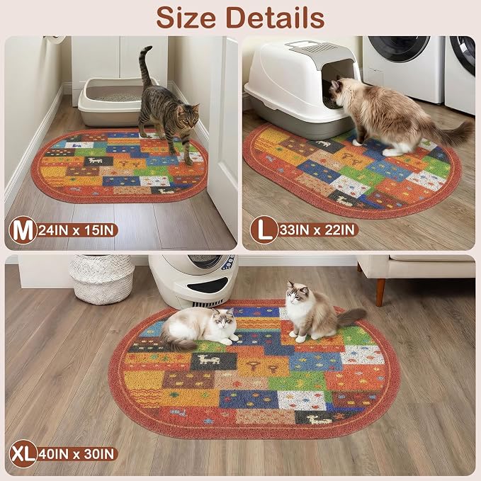 Bienbee Cat Litter Mat, 24" x 15" Dense Trapping Mesh for Litter Boxes | Litter Box Mat with PVC Mesh, Waterproof &Urineproof, Non-Slip Grip, Soft On Kitty Paws and Easy to Clean to Protect Floor