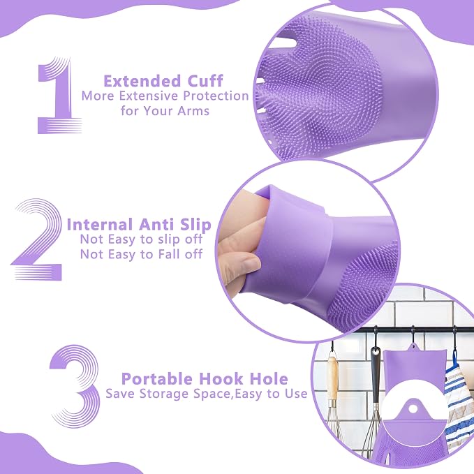 Pet Grooming Gloves—Dog Washing Gloves with High-Density Teeth | Dog Bath Scrubber with Enhanced Five Finger Design, Silicone Gloves for Dogs and Cats Bathing, Massage (Purple)