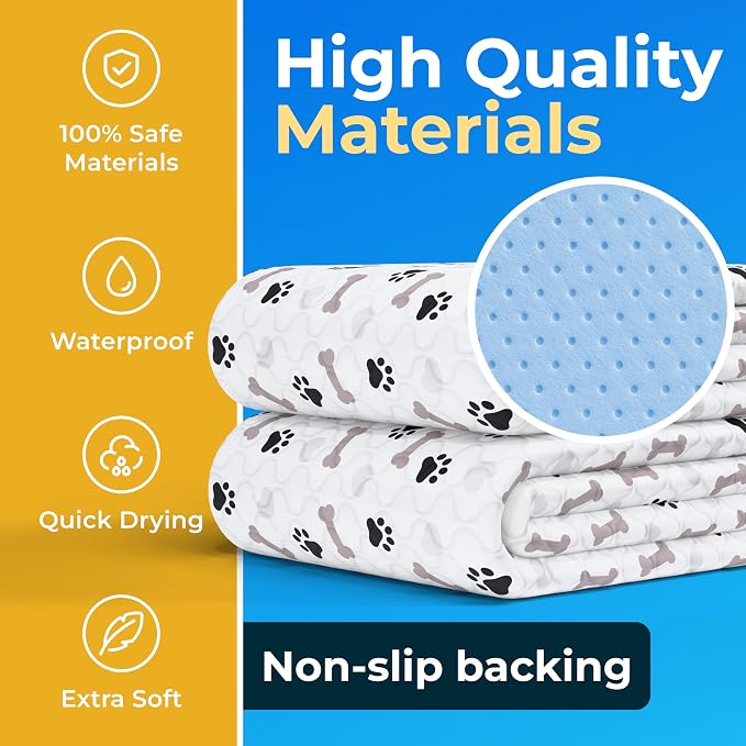 Washable Pee Pads for Dogs - Waterproof Reusable Puppy Pads with Anti-Slip Backing, Pet Training Pad for Puppy Playpen, Crate, Whelping Box, Potty Training (Pack of 2 - 48x48)