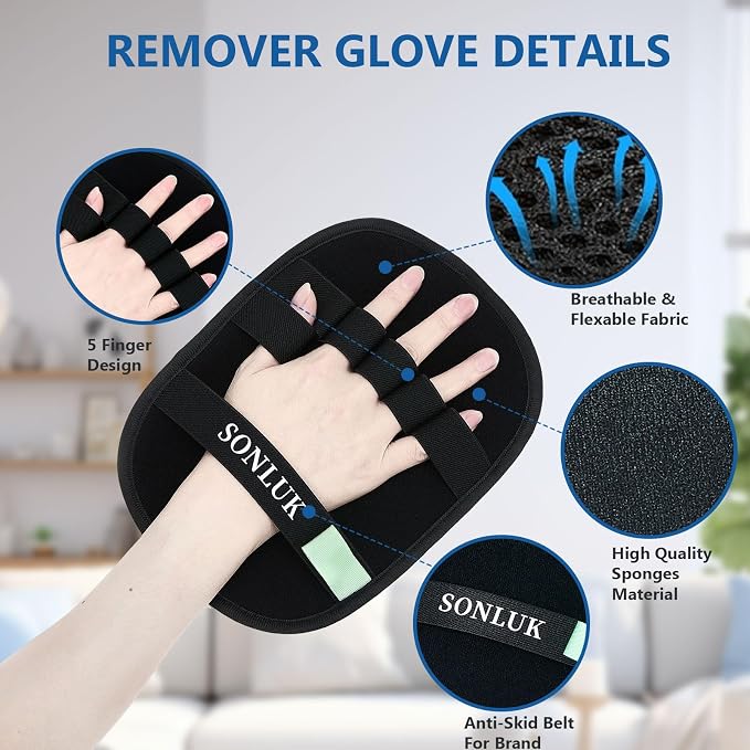 2 Packs 5-Finger Pet Hair Removal Glove,Remover Tool for Dogs Cats | Electrostatic Magic Brush,Reusable Washable,Portable,Hair Remover Tool for Laundry Cleaning,Furniture,Sofa,Car Seat,Black