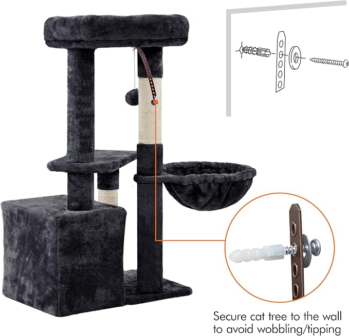 Topeakmart 34in Cat Tree Cat Tower Scratching Posts Modern Bed Cat Furniture for Indoor Cats and Kittens as Pet House Activity Center with Warm Condo, Fluffy Nest, Large Platform, Comfy Basket