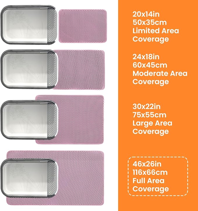 Extra Large Cat Litter Mat XXL, Double Layer Honeycomb, Pink | 46x26”, Reduces Litter Tracking, Easy to Clean, Waterproof, Non-Slip, Soft on Paws, Scratch Resistant, XXL