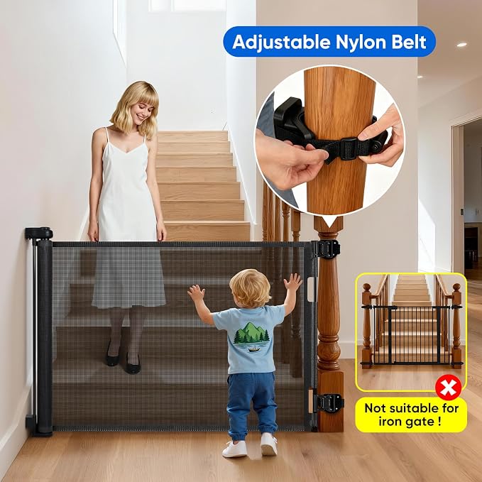 2Pcs Baby Gate Stair Railing Banister Adapter, Mounting Kit for Stairway | Fits 1.9-4.72'' Diameter Universal Banisters, Wide Square/Round Railings No-Drill for Most Gates,Adjustable Fixed Strap,Black