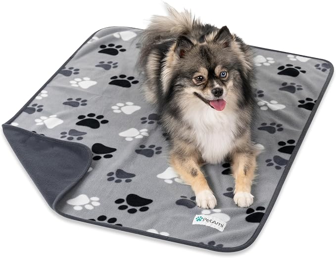 PetAmi Waterproof Dog Blanket for Small Medium Dogs Cats, Pee Proof Reversible Cat Blanket for Kitten Puppy, Soft Fleece Washable Pet Throw for Couch Car Crate Liner, 29x40 Paw Print Gray