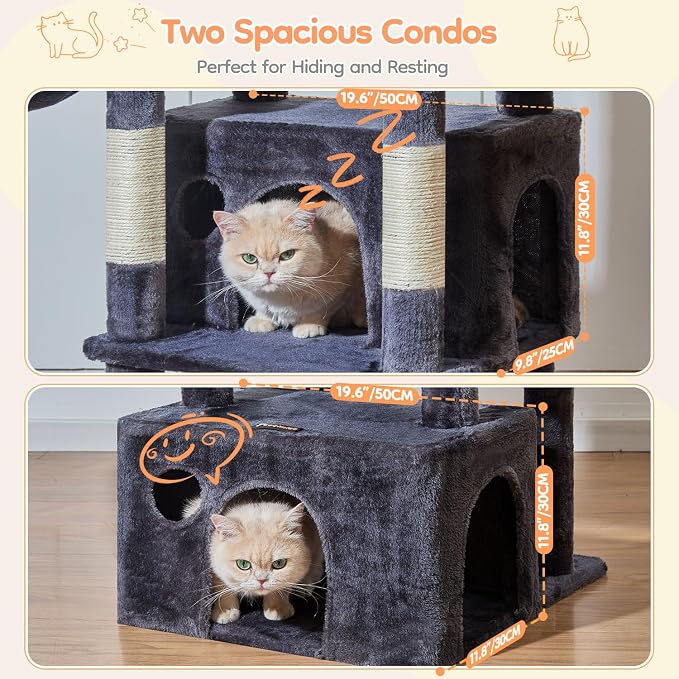 Taoqimiao 76.8in Cat Tree, Heavy Duty Tall Cat Tower for Large Cats F40G | Easy Climbing, Extra Large Sturdy Base, Multi-level Tower, 7 Scratching Posts, Large Hammock, 2 Houses, 2 Perches
