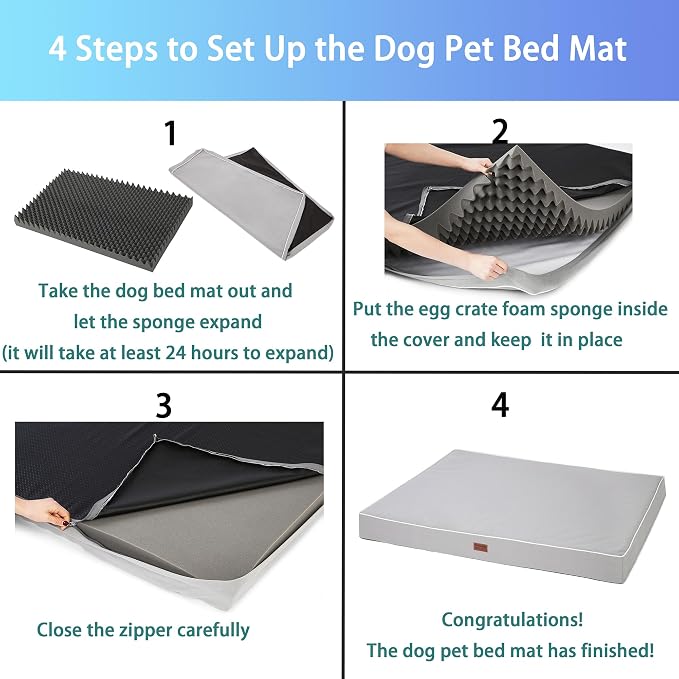 Orthopedic Dog Bed,Small M Sized Dog 30''X20''x3'' Soft Waterproof Egg Foam Pet Crate Beds Mat or Kennel Pads with Removable Washable Cover,Non-Slip Bottom,Light Grey