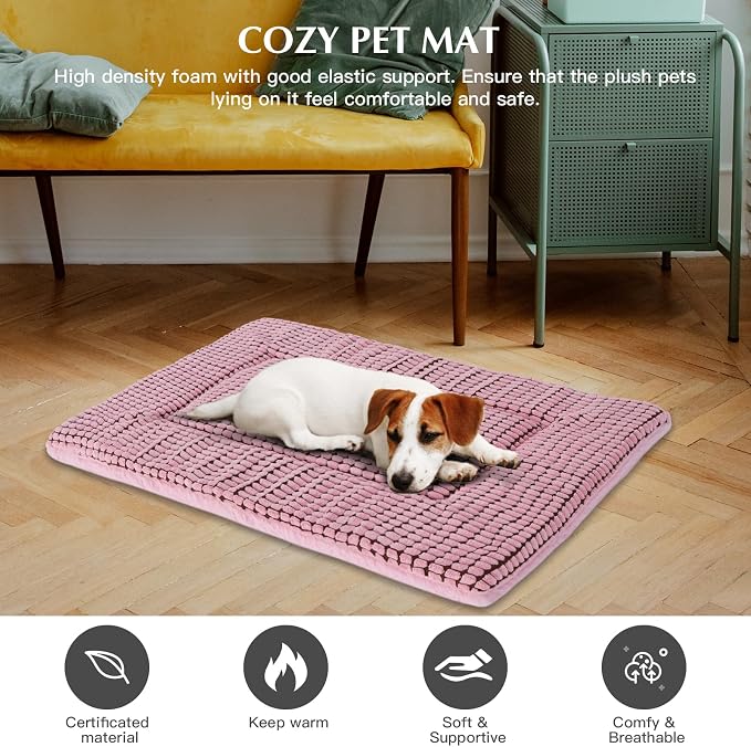 BVAGSS Reversible Dog Crate Pad, Memory Foam Pet Bed Mat, Soft Warm Machine Washable Sleeping Kennel Mattress for Small Medium Dogs XH079 (21''x13''x1.6'',Pink)