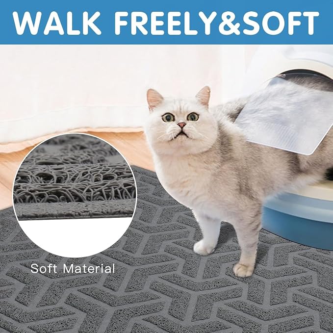 UPSKY Waterproof Cat Litter Mat Large 35" x 47" Soft on Kitty Paws, Gray | Litter Box Mat, Cat Litter Mat Litter Trapping Mat, Waterproof Scatter Control, For Indoor Cats, Easy to Clean