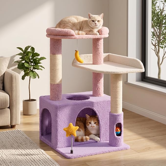 Small Cat Tree, Compact 30" Cat Tower for Indoor Kittens | Plush Finish, Cozy Condo, Soft Top Perch, Sisal Scratching Post, Dangling Ball Toy, Anti-Tip Base, for Cats up to 15 lbs