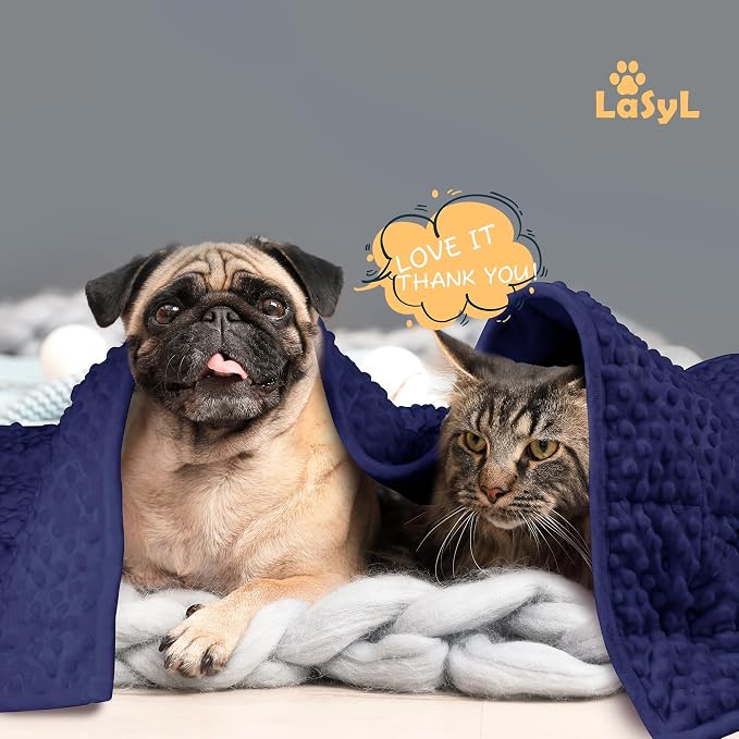 LaSyL Weighted Blanket for Pets | Thunder Blanket for Dogs Anxiety | Premium Soft Minky | Relaxation & Calming & Anti Anxiety | Used in Car, Bed, Couch | Dark Blue, Washable Small (24"x32")