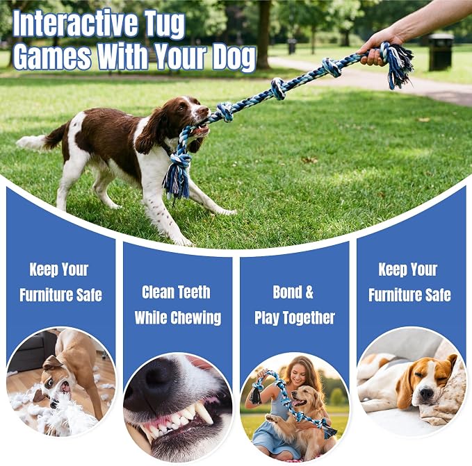 Bmag Dog Rope Toys for Aggressive Chewers, Interactive Heavy Duty Dog Toys for Medium Large Dogs, Tough Twisted Rope Toy with 5 Knots (Blud)