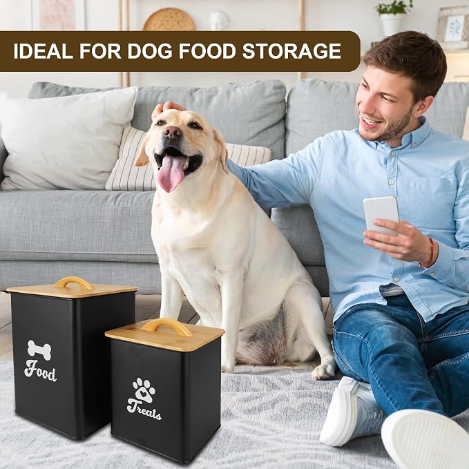 Dog Treat Container 2PCS, Dog Food Storage Container with Lids Airtight, Dog Treat Jars for Kitchen Counter-7+3Lbs, Small Dog Cookie Jar for Storage, Pet Treat Container (Upgraded) Black