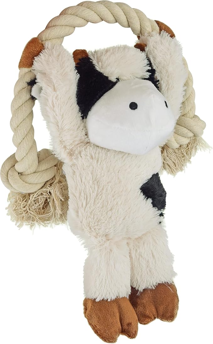 Native Pup Dog Toy Rope and Plush Stuffed Squeaker, Tug of War Toys for Dogs, Puppy Welcome Home Add on for Pets (Cow)