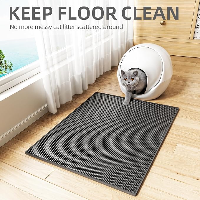 ESTHELLO Cat Litter Mat Honeycomb Double Layer Design 30’’ x 24’’ Black