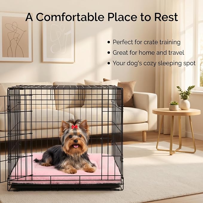 Dog Crate Bed 22x13,Washable Dog Crate Pad for Medium Dogs,Soft Kennel Bed Mattress with Non Slip Bottom,Pink