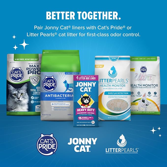 Jonny Cat Litter Box Liners: Fresh Scent - Heavy Duty - Tear & Leak Resistant - Drawstring Close - Jumbo, 7 Count