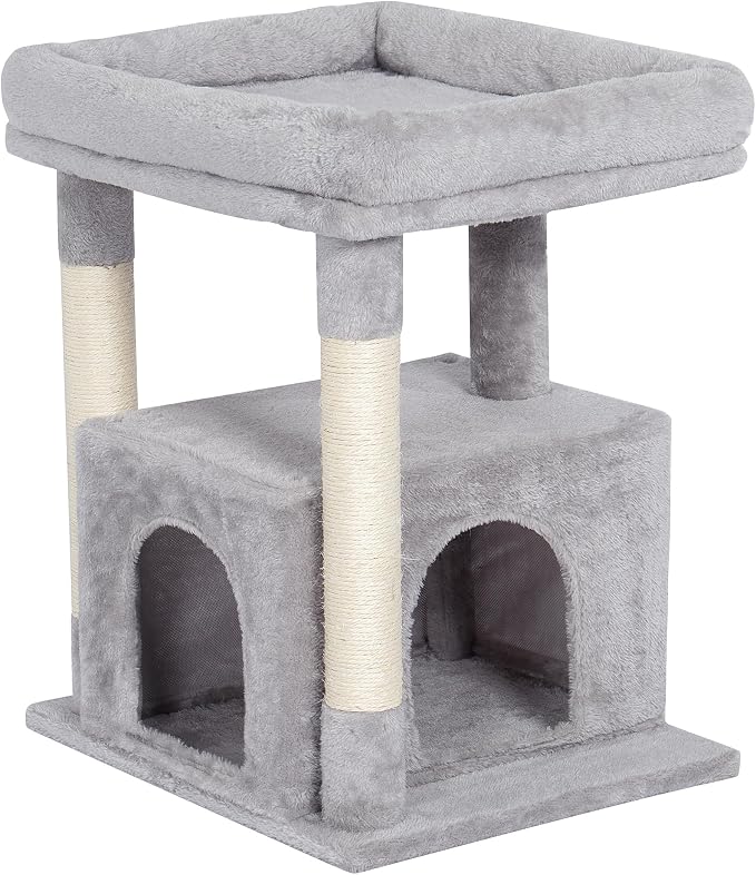 23.6" Cat Tree for Large Cat, 19 * 15.8 in Large Perch, Light Gray | Cat Tower with Scratching Post, 2-door Cat Condo for Adult Indoor Cats, Easy to Clean and Install, Assembly tools included