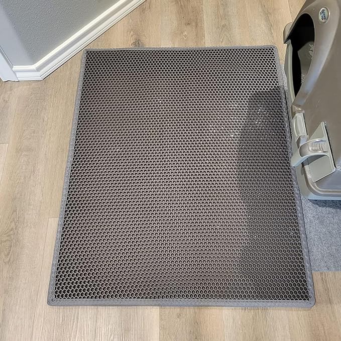 Waretary Cat Litter Mat, 36"x30", Waterproof, Scatter Control, Grey | Double Layer, Urine-Proof, Non-Slip, Durable, Easy to Clean, Paw-Friendly, Safe & Odorless, Fits Large Litter Boxes