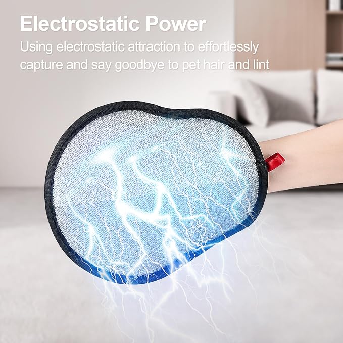Pet Hair Removal Glove, Electrostatic Grooming Mitt for Dogs & Cats | Electrostatic pet hair remover tool with 5-finger design. Washable reusable for cats, dogs, sofas and furniture.