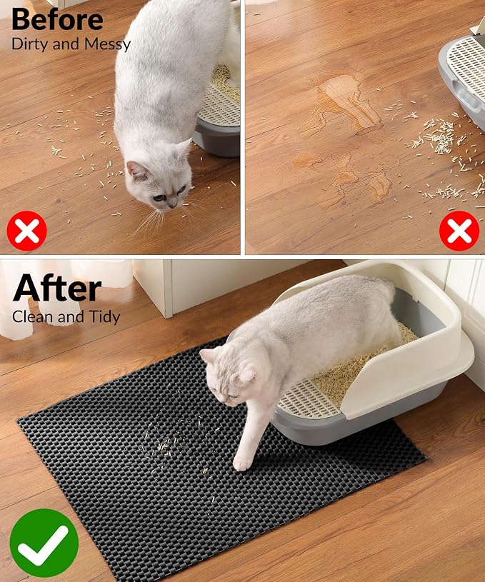 Cooyes Cat Litter Mat - Cut to Fit Any Place, 23"x17" Litter Trapping Mat for Litter Box, Easy to Clean, Waterproof & Non-Slip Kitty Pad, Scatter Control to Protect the Floor (Black)