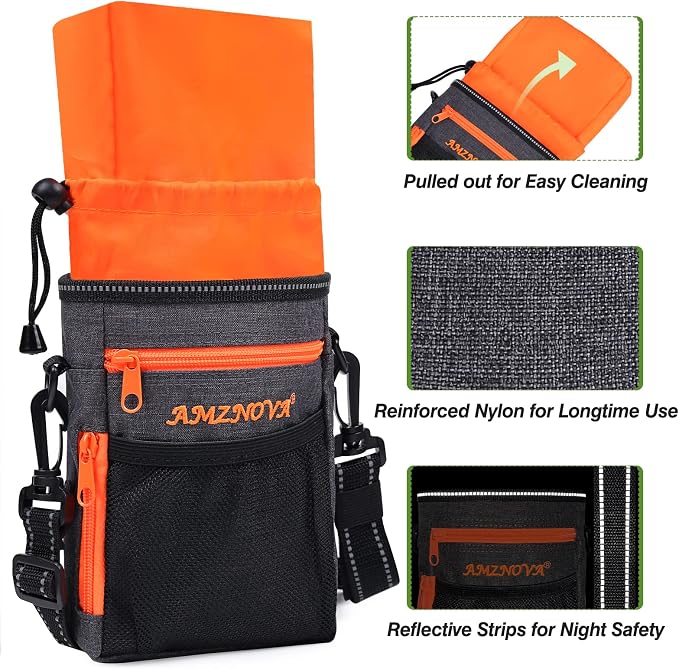 AMZNOVA Dog Treat Pouch Treatnow Dog Treat Bag, 6 Cups, Heather Black | Training Pouch with Waist Belt & Clicker for Training & Walking, Waist Clip On Snack Fanny Pack for Pet