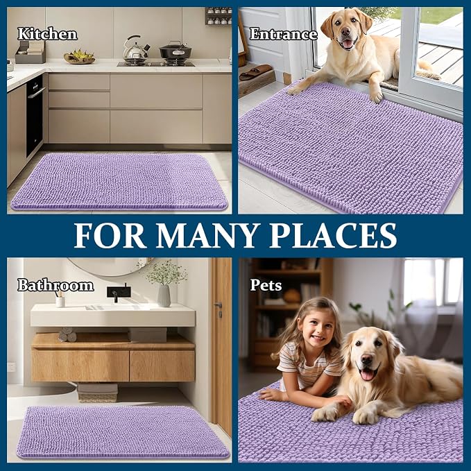 OLANLY Dog Door Mat for Muddy Paws 44x24, Super Absorbent Chenille Mud Mat | Lavender, Absorbs Moisture and Dirt, Non-Slip Machine Washable Doormat, Quick-Drying Indoor Entryway Floor Carpet for Dogs