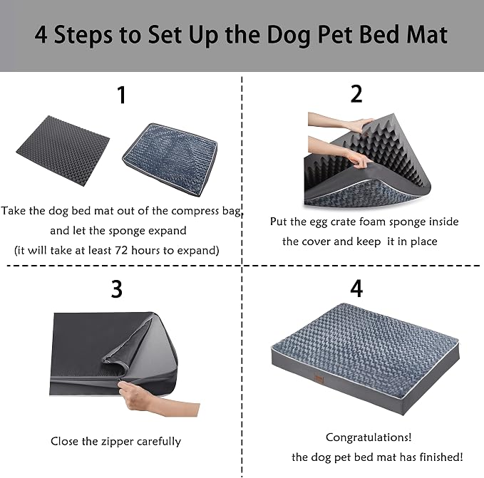 Orthopedic Rose Plush Cover Dog Bed,Medium L Sized Dog 36''X27''x3'' Soft Waterproof Egg Foam Pet Crate Beds Mat or Kennel Pads with Removable Washable Cover,Non-Slip Bottom,Grey