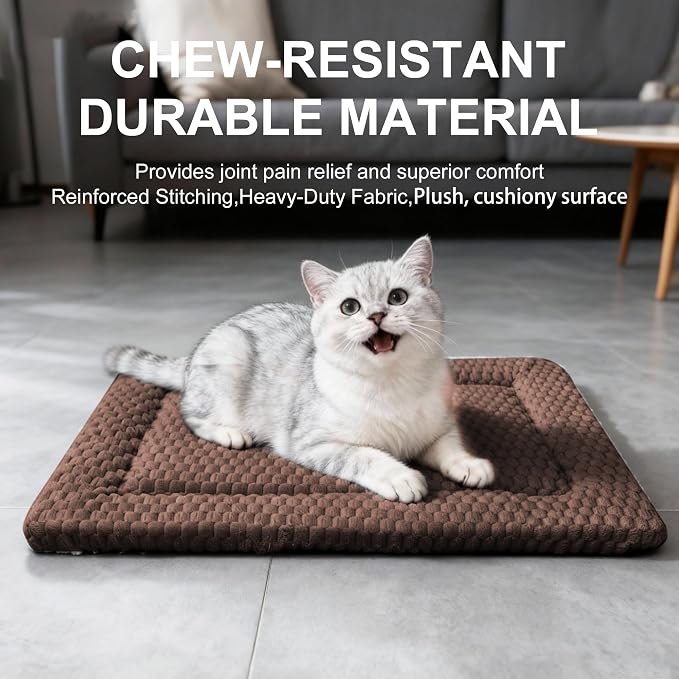 Dog Bed Mat - Dog Crate Pad - Reversible Mat for Pet Comfort - Soft Bed Crate Pads for All Seasons - Durable, Machine Washable Mat for Crates, Travel, and Home (Dark Brown, 18" L*14" W*1.5" Th)