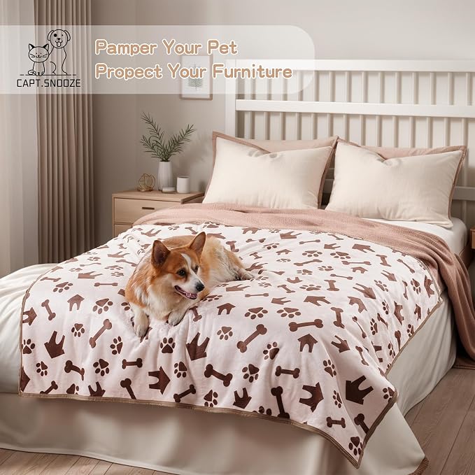 Waterproof Dog Blankets Pet Blanket 50"x60", Soft Fluffy Sofa Car Bed Protector, Reversible Sherpa Fleece Dog Blanket for Large Dogs(Beige-House)