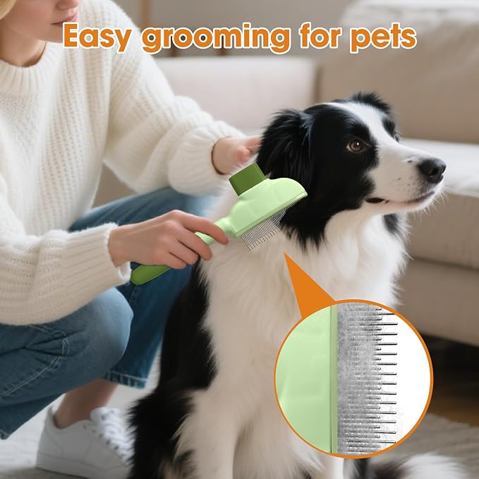 Cat Hair Brush & Dog Brush, Deshedding Brush for Long or Short Haired Pets, Removes Loose Fur, Durable Stainless Steel & ABS Design (green 2pcs)