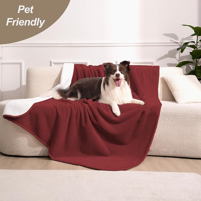 gogobunny Waterproof Bed Blanket, Reversible Sherpa Fleece Throw Blanket for Dog Puppy Cat, Furniture Cover Protects Bed Couch Sofa from Liquid Pee and Pet Fur (Romantic Red, 25x35 inches)