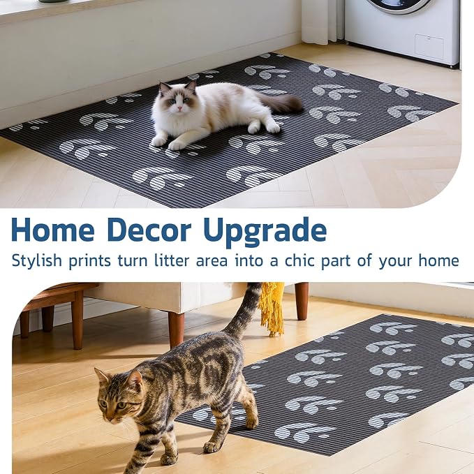 Cat Litter Mat, 40"x25" Jumbo Foam Litter Box Mat | Extra Large Coverage, Soft on Paws, Trimmable Design, BPA-Free Foam, Leak-Proof, Machine Washable, Chocolate Leaf