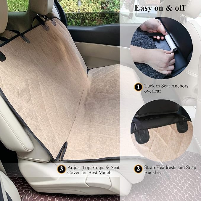 VIVAGLORY Dog Seat Covers, Dog Backseat Cover Pet Bench Protectors with Anti-Slip Backing, Back Seats Cover Rear Seat Covers Car Seat Cover for Dogs, Heather Khaki, 46" L * 52" W | Backseat Cover for Car Suv & Truck, Back Rear Backseat Bench Protector