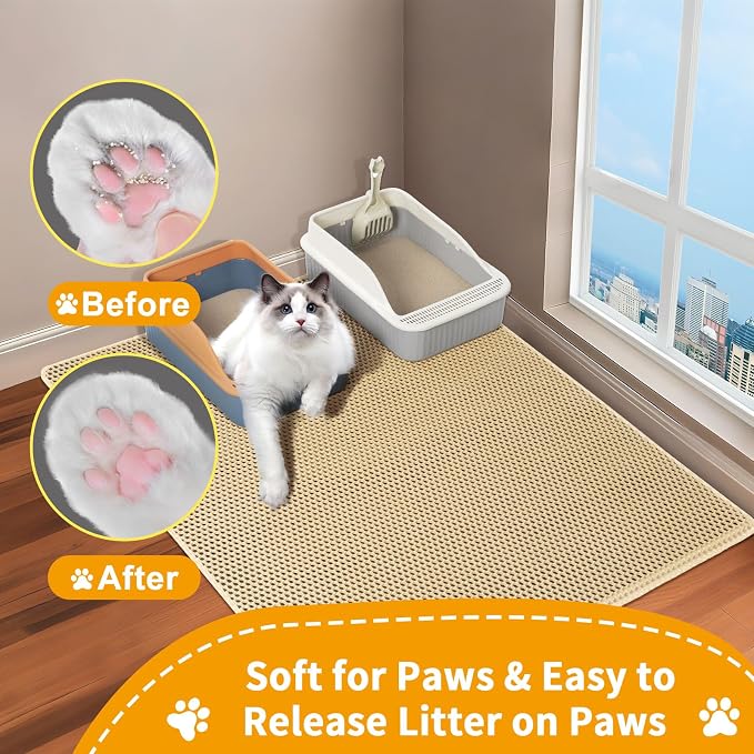 Cat Litter Box Mat-Super Large 47''x36'' Litter Trapping Mat for Cat-XXL Litterbox Matt for Floor-2 Layer Catcher Rug for Pet kitty Litterbox-Waterproof Urine Proof,Non-Slip