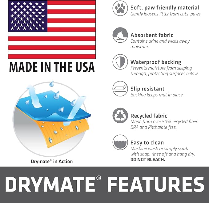 Drymate Cat Litter Box Mat, Litter Trapping Mat, Dark Grey, 28x36 XL | Waterproof, Urine-Proof, Absorbent, Machine Washable, Soft on Paws, Contains Mess, Protects Floors, Kitten Supplies, USA Made