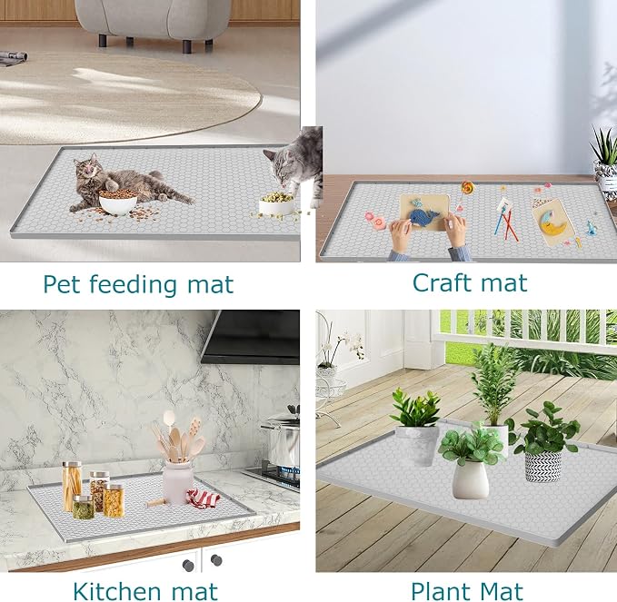 Cat Litter Mat for Litter Box, Silicone Large Cat Litter Trapping Mat - 37x22 in, Waterproof & Non-Slip, Durable & Easy Clean, Light Grey