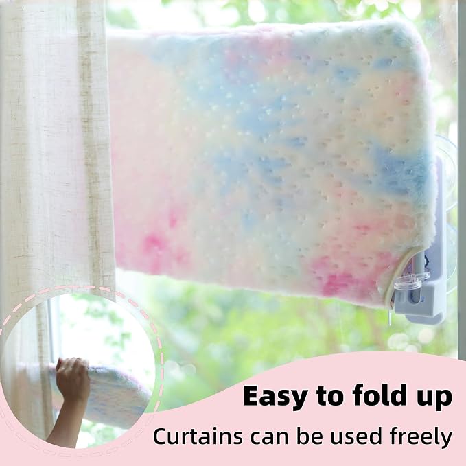 Foldable Cat Window Perch, Cordless Cat Hammock with Strong Suction Cups for Cats Inside, Gradient Color Shiny Fabric, Cute Pet Seat Bed for Kittens with Movable Toy Hooks (Small)