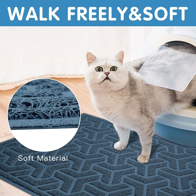 UPSKY Waterproof Cat Litter Mat Large 35" x 24" Soft on Kitty Paws, Blue | Litter Box Mat, Cat Litter Mat Litter Trapping Mat, Waterproof Scatter Control, For Indoor Cats, Easy to Clean