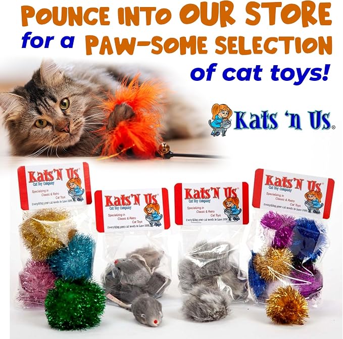 Kats’N US 2 Inch Real Rabbit Fur Handmade Gray/White Mouse Cat Toy on Wand