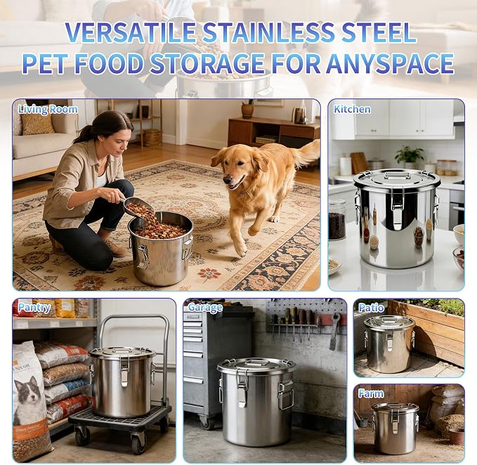5LB Stainless Steel Dog Food Storage Container, Airtight Metal Pet Food Storage Bin with Lid and Scoop, Large Dog Food Container for Dry Food, Keep Fresh, Easy to Clean